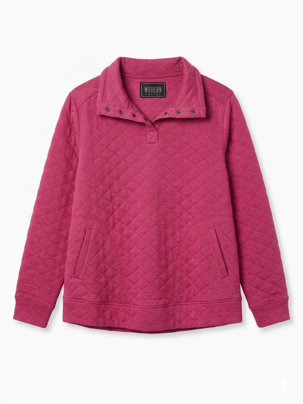 Modern Canvas Pink Quilted Mock Neck Snap Pullover L XL